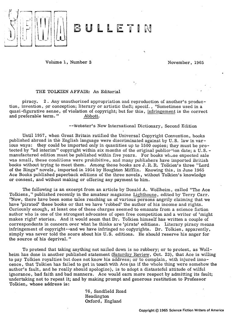 SFWA Bulletin, Volume 1, Number 3. Scanned copy